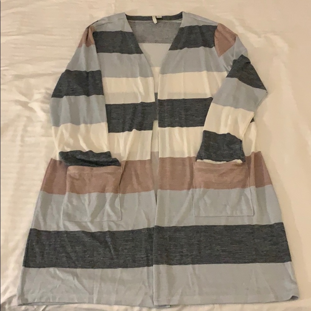 Women’s Large Cato Striped Open Duster Cardigan